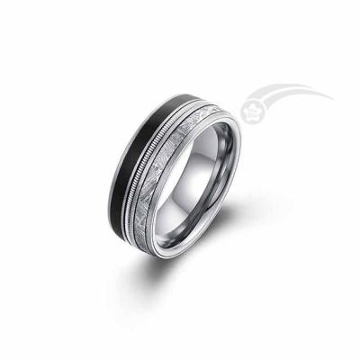 China Tungsten Meteorite Ring Wedding Band Guitar Wire With Black Enamel for sale