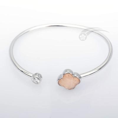 China Female Clover Shape Of Real Meteorite Bracelet 925 Sterling Silver Bangles for sale