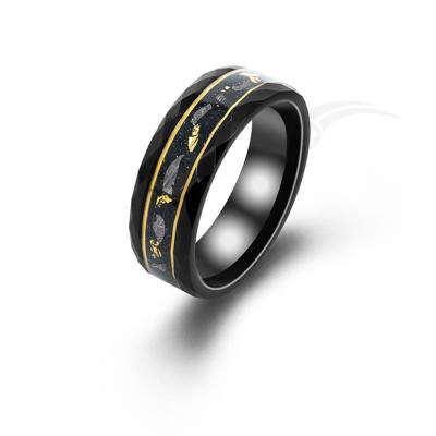 China Galaxy Carving Tungsten Meteorite Ring With Goldleaf Inlay Band Ring for sale