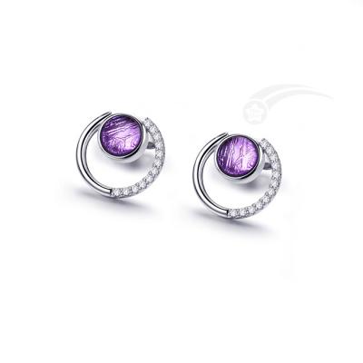 China Meteorite 925 Sterling Silver Earring Studs CZ Purple Distinct Design for sale