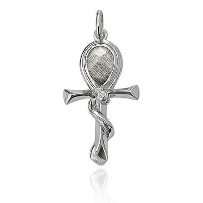 China 6*9 Tear Drop Iron Meteorite 925 Sterling Silver Cross Pendant  Handmade for sale