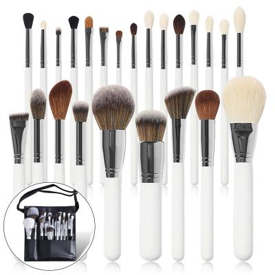 China Angular Blush White Natural Goat Hair FEIYAN Private Label Makeup Brush 5/8/12/15/24pcs Professional Wooden Cosmetic Brushes With Bag for sale