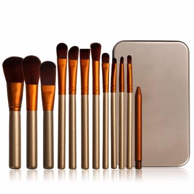 China Angular Blush New Synthetic Hair Makeup Brushes 12 Pcs One Set With Metal Boxes for sale