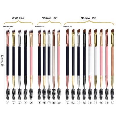 China Angular Blush Multifunctional Double Ended Wooden Private Label Makeup Eyebrow Spoolie Brush Custom Logo Angled 2 in 1 Eyebrow Brush for sale