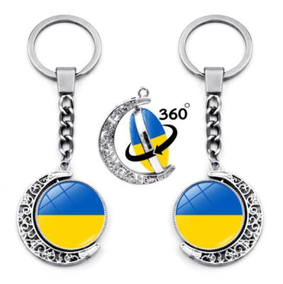 China Promotion Gift Ukrainian Flag Key Chain Moon Metal Key Ring Double Sided Rotating Pendant Personalized Key Chain for sale