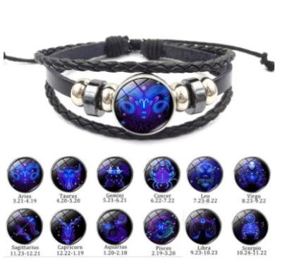 China CLASSIC 12 Zodiac Constellation Charm Bracelet Luminous Men Women Shape Weave Leather Jewelry Bracelet Bangle Birthday Gifts for sale