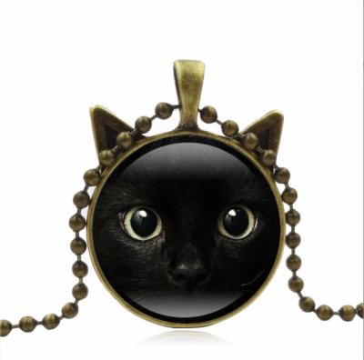 China Black Cute Cute Kitten Cat Pendant Necklace Alloy Jewelry Valentine's Day Gift Pendant Necklace For Women for sale