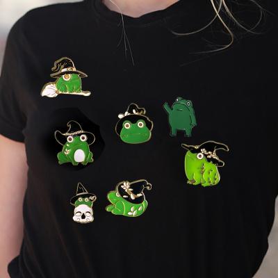 China Wholesale Europe Personality Plating Metal Brooch Badge Cartoon Pattern Enamel Pin Badge Souvenir Frog Sweet Lapel Pin For Kids for sale