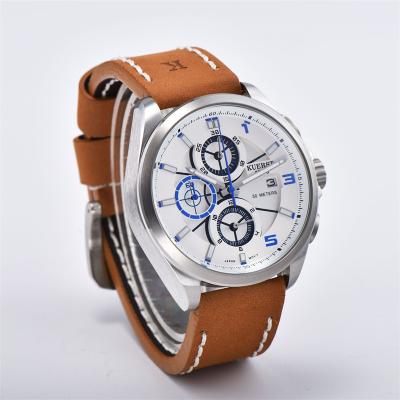 China Day/Date Big Dial Watches Factory Price Wrist Watch For Men Leather Band Stainless Steel Watch for sale