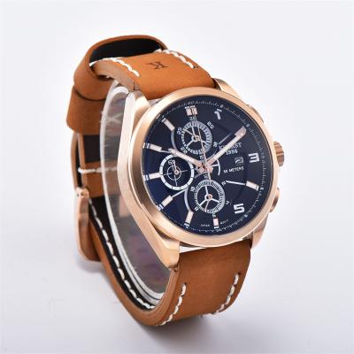 China Day/Date Hot sale customizable fashion leather sports quartz watch men's chronograph waterproof watch for sale