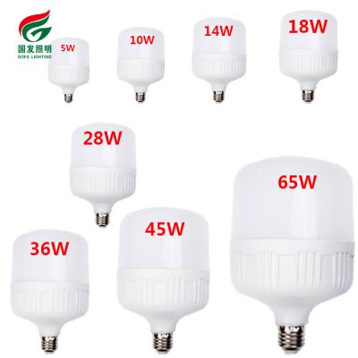 China Office 5W 10W 14W 18W 28W 36W 45W 65W Soft White Durable Round Plastic E27 B22 Dimmable Smart E27 Led Bulb Light for sale