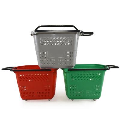 China Eco - Friendly Custom Retail Plastic Grocery Shopping Basket With Wheels For Supermarket for sale