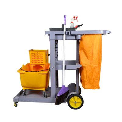 China Hospital Multi Function Folding Trolley Hotel Room Service Janitor Equipment Other Supplies Household Cleaning Trolley Broom for sale