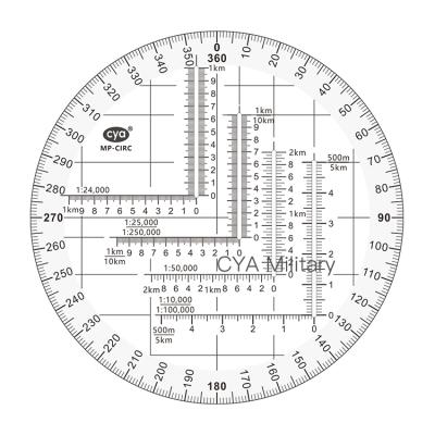 China Plastic Lexan Custom Round Military Coordinate Scale And Protractor for sale