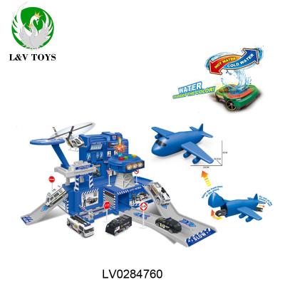 China Slot Toy Wholesale DIY Alloy Police Car Discolored Toy Vehicles With Light And Music Parking Lot Toy For Children for sale