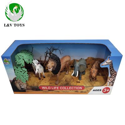 China 6 Inch Plastic Natural Toys Wild Animals With Tree For Kids Toys Fun for sale