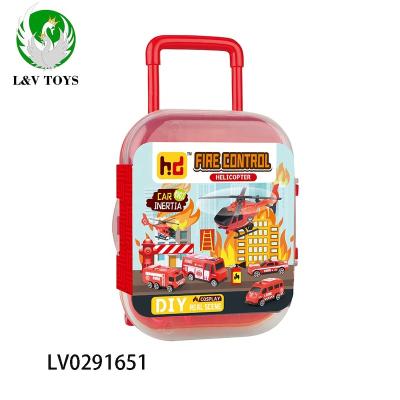 China Friction Car Fire Car Airplanes Toys Playsets Suitcase Packed For Children Playing Scene for sale