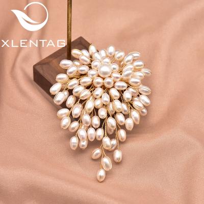 China Pearl White Brooch Brass Natural Freshwater Pins For Women Accessories Female Beautiful Wedding Handmade Gold Brooch Jewelry Wholesale for sale