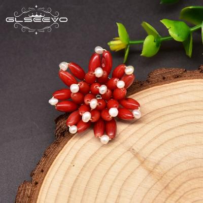 China New Minimalist BOHEMIA Natural Freshwater Adjustable Pearl Ring For Woman Red Flower Style Ring Jewelry Wholesale Handmade Luxury for sale