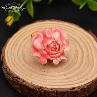 China CLASSIC Natural Coral Flower Ring Wholesale Jewelry Adjustable 925 Sterling Silver Ring For Women Wedding Gift for sale