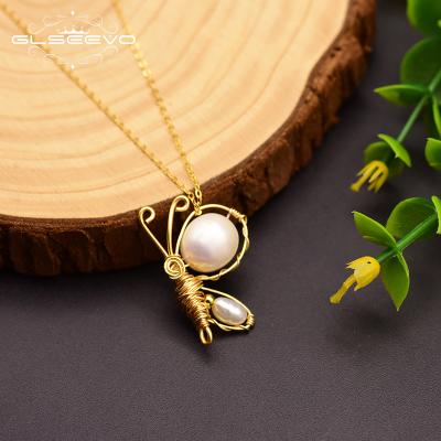 China Cute Natural Freshwater Pearl Pendant Necklace For Women Butterfly Silver Handmade Necklace for sale