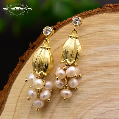 China Ethnic Natural Fresh Pearl Tassel Drop Earrings For Women Flower Handmade Factory Dangle Earrings Luxury Jewelry Wholesale for sale