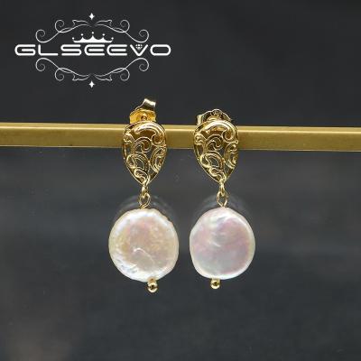 China FASHIONABLE Natural Baroque Pearl Drop Earrings Hollow Water Drop Earrings For Women 18k Vintage Customs Fine Gold Plated Elegant Jewelry for sale