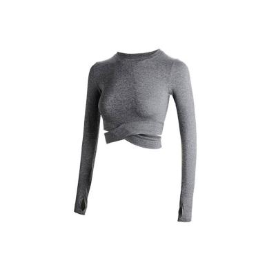 China 2021 New Breathable Workout Clothes Women's Yoga Exercise T-shirt Long Sleeve Navel Cropped Quick-drying Crossover Long Sleeve Tops Factory wh for sale