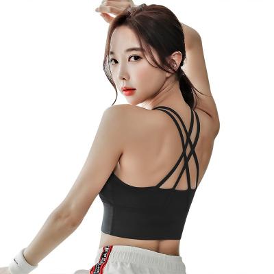 China Breathable news running fitness U-neck hollow fashion beauty back sports bra women gathers stereotypical yoga vest style underwear for sale