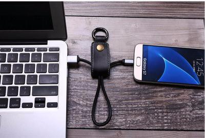 China The creative leather key chain data line is suitable for Apple Android type-C mobile portable key buckle charging wire. for sale