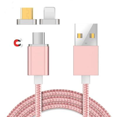 China 1M Nylon braided 3 in 1 Magnetic cable for Apple, type-c, Android magnet charging cable Amazon for sale