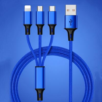 China Applicable Apple iPhone Android Type-C 1 for 3 USB data Tiger pattern weaving 3A mobile phone charging line for sale