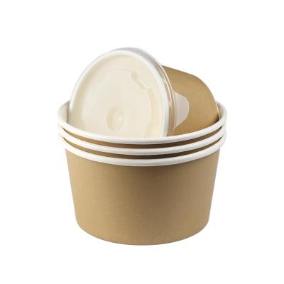 China Recyclable Custom LOGO Printing Disposable Paper Bowl Ice Cream Packaging Paper Cup With Plastic Lid for sale