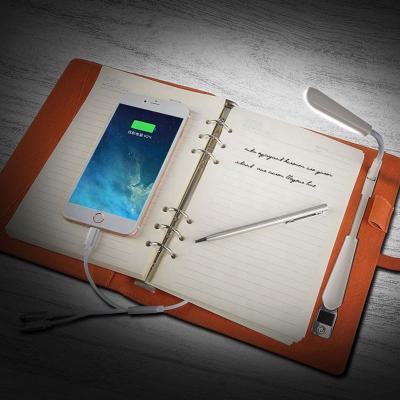 China 2021 Magnetic Portable Wireless PU Powerbank Notebook with USB and Portable Lamp for sale