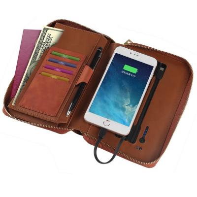 China 2020 new design PU leather wallet waterproof with power bank and wireless charger for gift promotion for sale