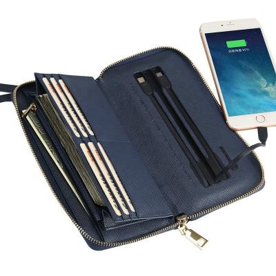 China New Next Wireless RFID Power Bank Leather Wallet With Zipper Closure for sale