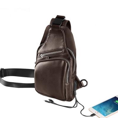 China With power bank wholesale PU body bag chest leather casual cross bag with power bank charges for sale