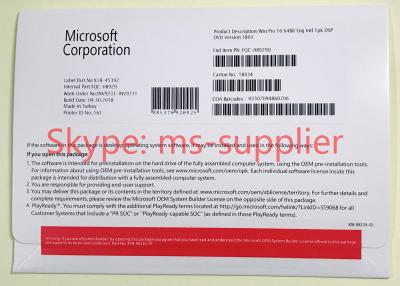 China Microsoft  Win 10 Professional 64 Bit DVD Windows Software With Product OEM Key，FQC-08929 for sale