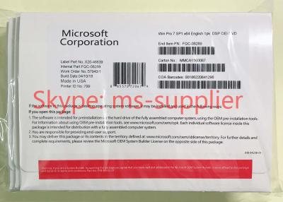 China Customize Windows 7 Pro Pack 64 / 32 Bit COA / Sticker / Label With OEM Disc Sp1 Version for sale