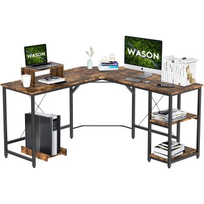 China Multifunctional Modern Wooden L Shaped Gaming Desk Computer PC Desk With Cabinet for sale