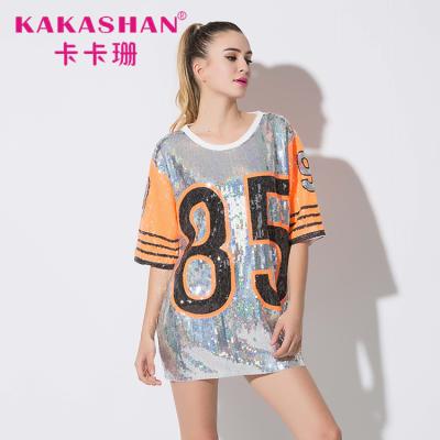 China New Viable Female Half Sleeve Sequins T-shirt Hip Hop Dance Costumes for sale