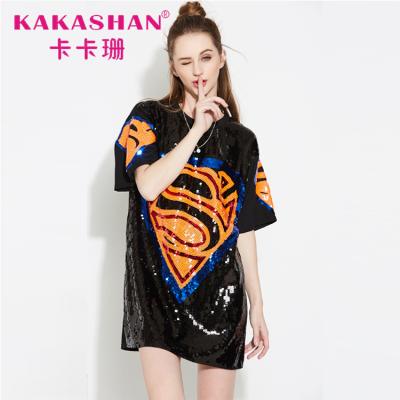 China Viable Custom Design New Hip Hop Women Dance Sequin T Shirt Dress for sale