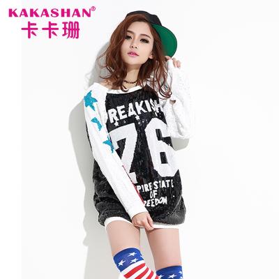 China Wholesale Dancewear Women Clothing Sequin T-shirt Black Breathable Hip Hop Hoodie for sale