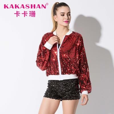 China Attractive Hip Hop Dance Costume Girls Dance Wear Sequin Jacket for sale