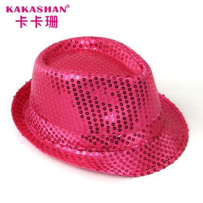 China Custom Character Trilby Jazz Style Hats Children Fedora Party Sequin Hat With Led Lights for sale