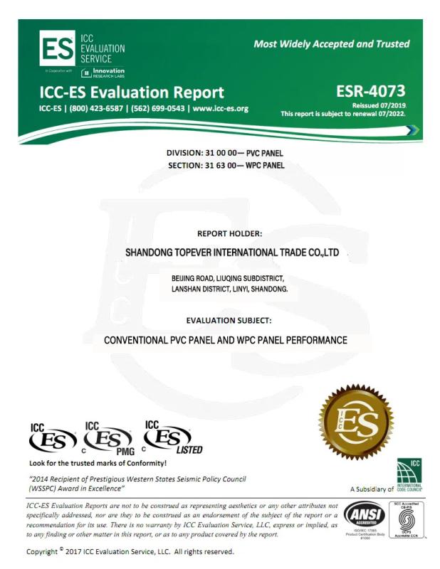 ICC-ES PMG - Shandong Topever International Trade Co., Ltd..