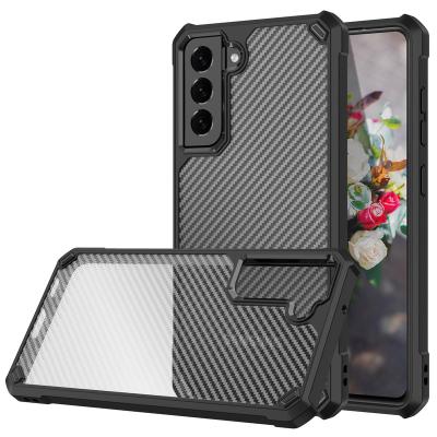 China New Anti-drop Carbon Fiber TPU Shockproof Acrylic Phone Case For Samsung S21 Fe S21 Ultra A72 A52 Phone Cover for sale