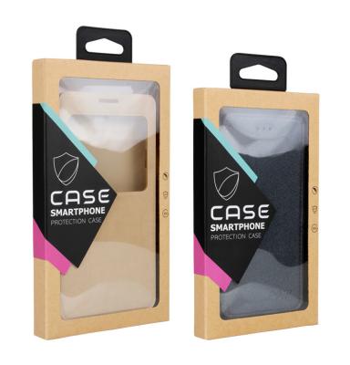 China Recyclable Customized Phone Case Packaging Kraft Paper Box With Clear PVC Window Mobile Phone Case Retail Packaging for sale