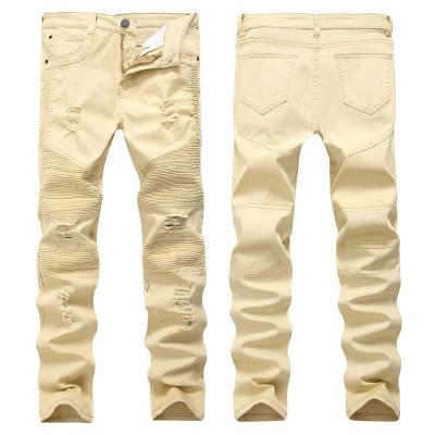 China Special Sale High Street Straight Manufacturer Ruffle Solid Color Soft Cargo Biker Jeans for sale