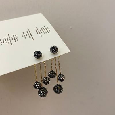 China Fashionable french sparky crystal vintage black rhinestone ball tassel earrings drop earring for women vintage black rhinestone ball tassel earrings for sale